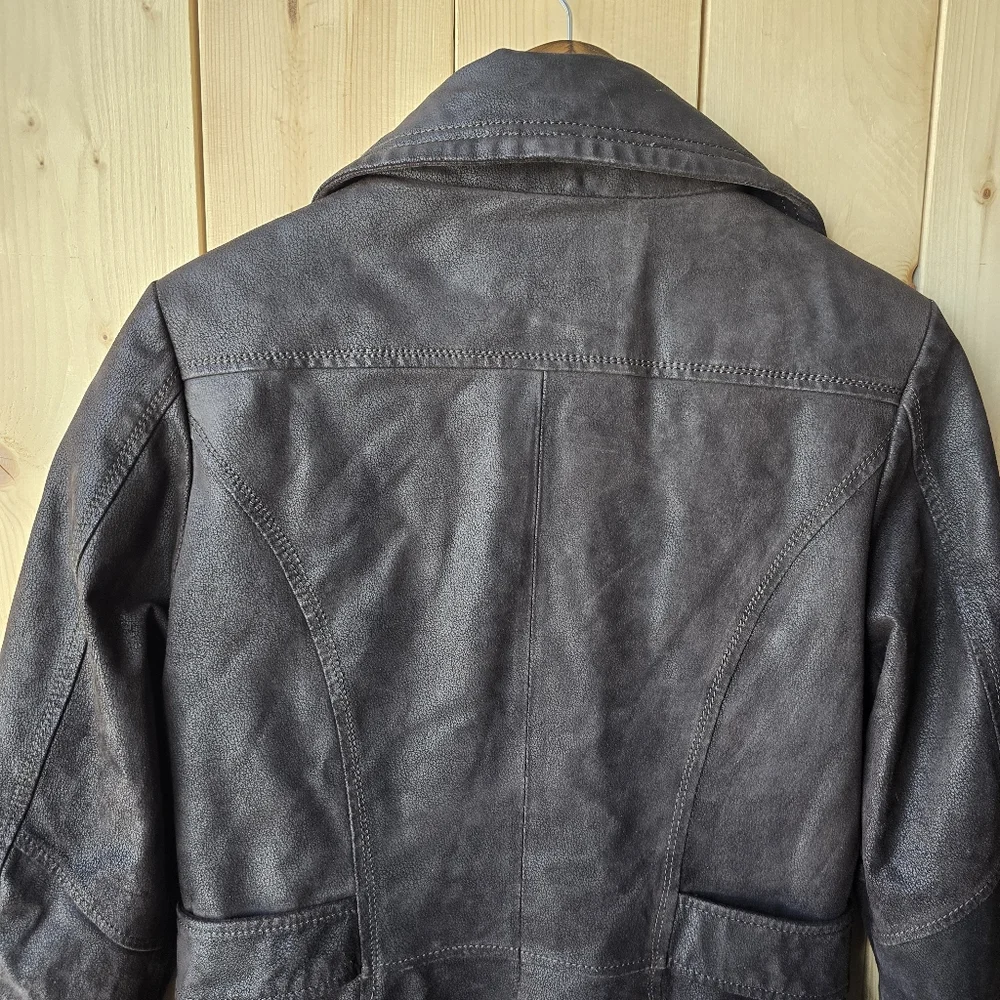 Danier Dark Brown Leather Zip Up Jacket Womens Small - Picture 10 of 12